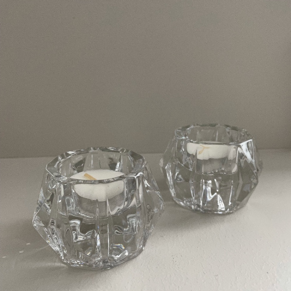 Set Faceted MCM Taper&Tealight Candle Holders